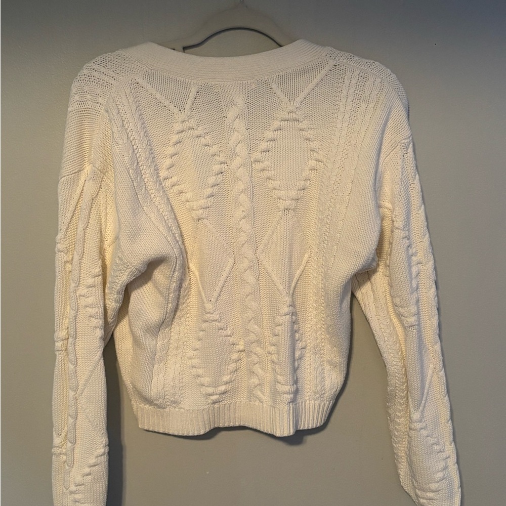 Joe Fresh Jillian Harris Curl Up Cable Knit Cardigan Cream White Small - Picture 5 of 6